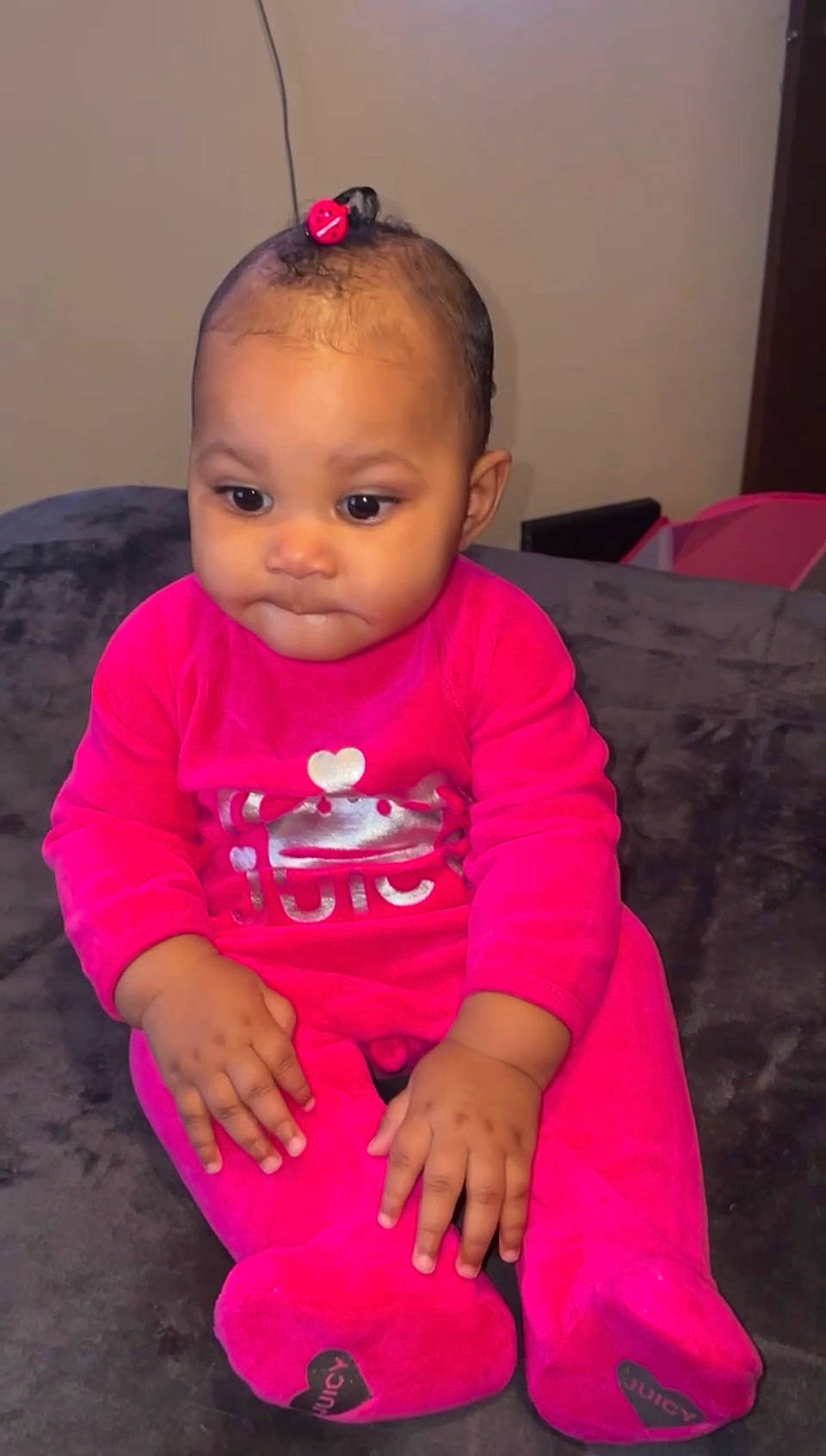 Asia joined the competition — help win amazing prizes! baby, baby_toddler_clothing, cheek, chin, clothing, eye, eyelash, hairstyle, happy, head, iris, lip, magenta, nose, person, pink, purple, skin, sleeve, textile