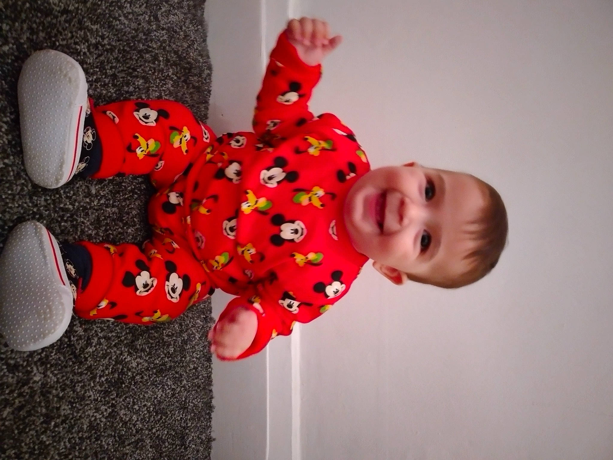 Ajan is registered to the contest to win money with this photo: arm, baby, baby_toddler_clothing, child, face, foot, fun, happy, human_body, joy, leg, pattern, person, pink, product, sleeve, smile, sock, stuffed_toy, thigh