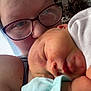 baby, person, glasses, sleeping, closeup, cuddle, indoor, window, blinds, skin, face, head, comfort, love, affection, child, gentle, peaceful, expression, human