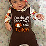 Siul is registered to the contest to win money with this photo: baby, child, infant, smiling, hooded_outfit, turkey_theme, brown_clothing, colorful_blanket, patterned_blanket, cute, happy, lying_down, indoors, chubby_cheeks, bright_eyes, festive, one_person, portrait, baby_clothes, playful
