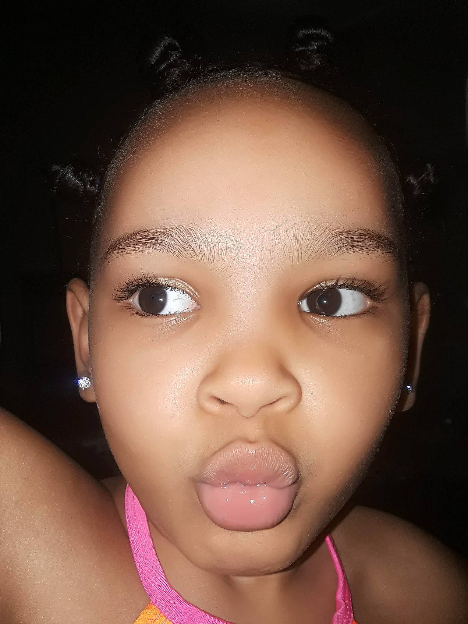 Lilly joined the competition — help win amazing prizes! beauty, black_hair, cheek, child, chin, close_up, eye, eyebrow, eyelash, face, forehead, hair, head, lip, mouth, neck, nose, organ, person, pink