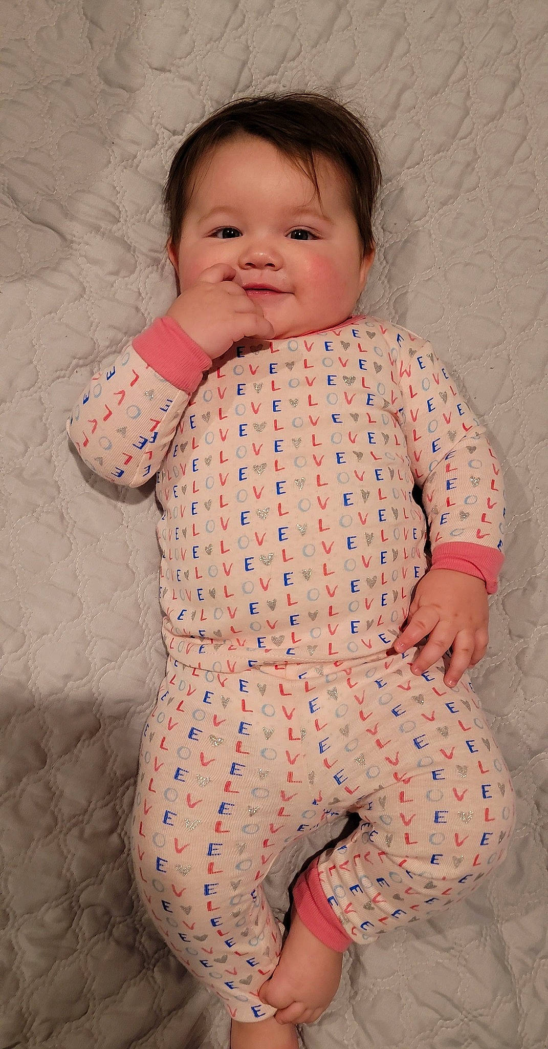 Jazlynn joined the competition — help win amazing prizes! arm, baby, baby_toddler_clothing, cheek, chin, collar, comfort, dress_shirt, face, human_body, neck, nose, pattern, person, pink, skin, sleeve, smile, textile, thigh