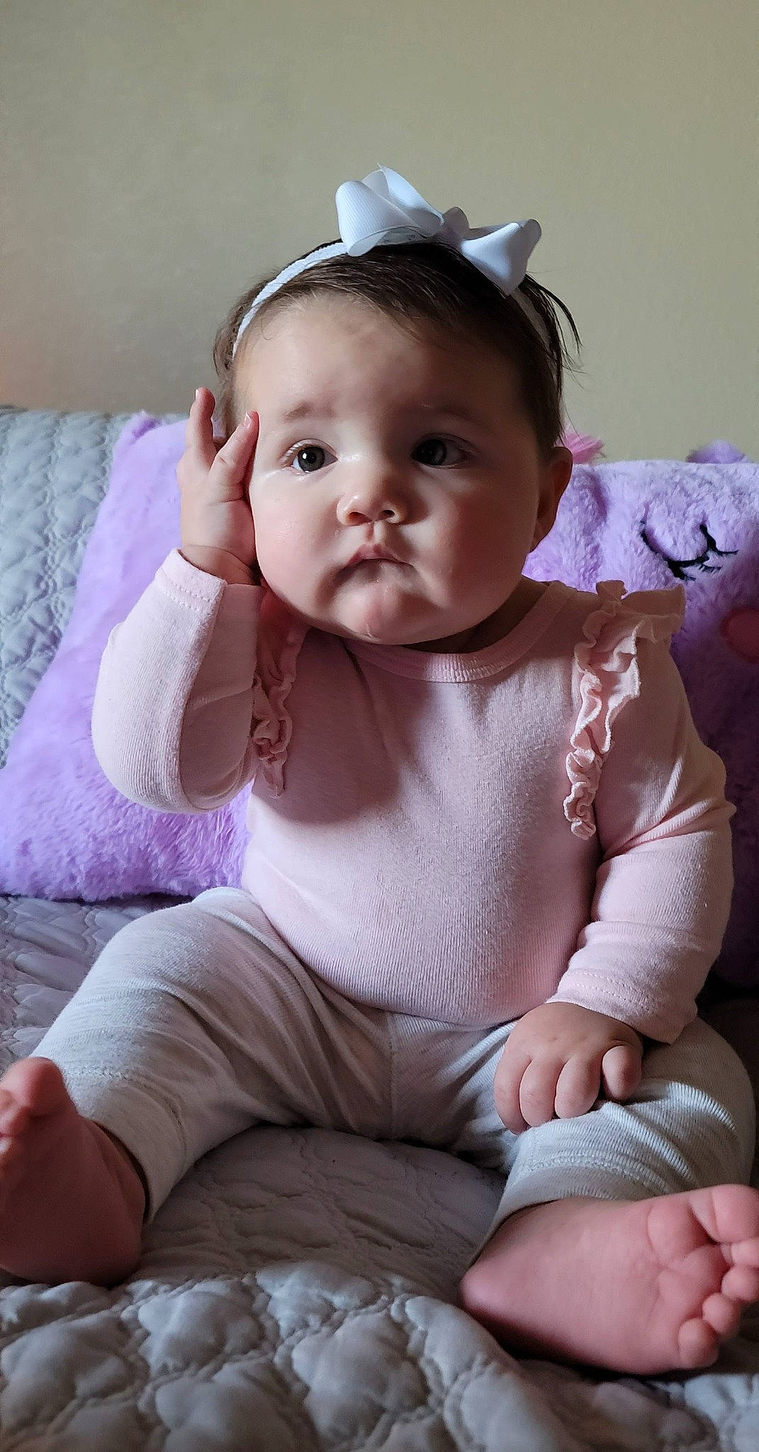 Jazlynn joined the competition — help win amazing prizes! arm, baby_toddler_clothing, cheek, ear, eye, face, hairstyle, hand, head, human_body, leg, lip, neck, outerwear, person, product, purple, skin, sleeve, standing