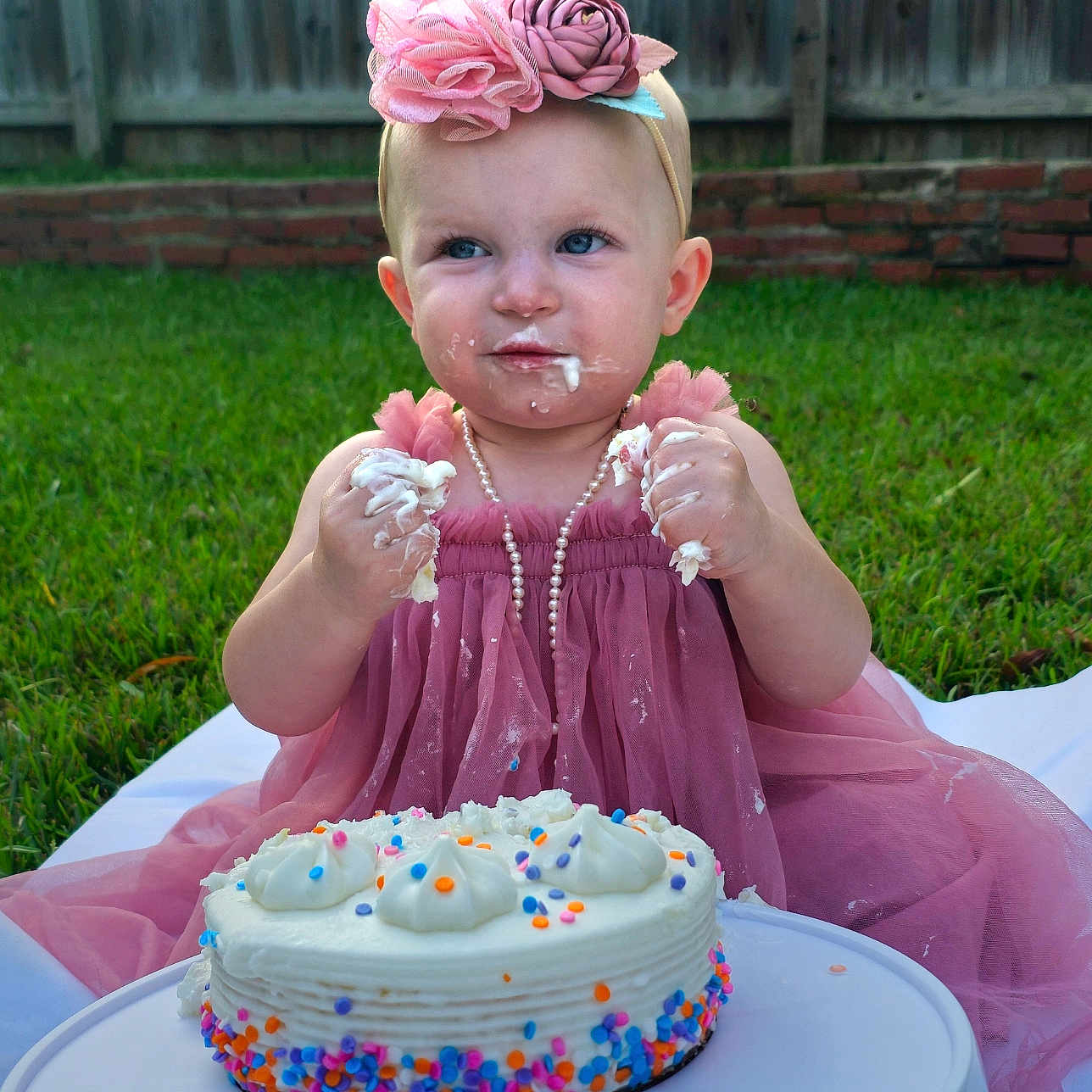 Kya joined the competition — help win amazing prizes! accessories, baby, backyard, birthdaycake, cake, cream, dessert, face, food, grass, head, icing, jewelry, nature, necklace, people, person, photography, plant, portrait