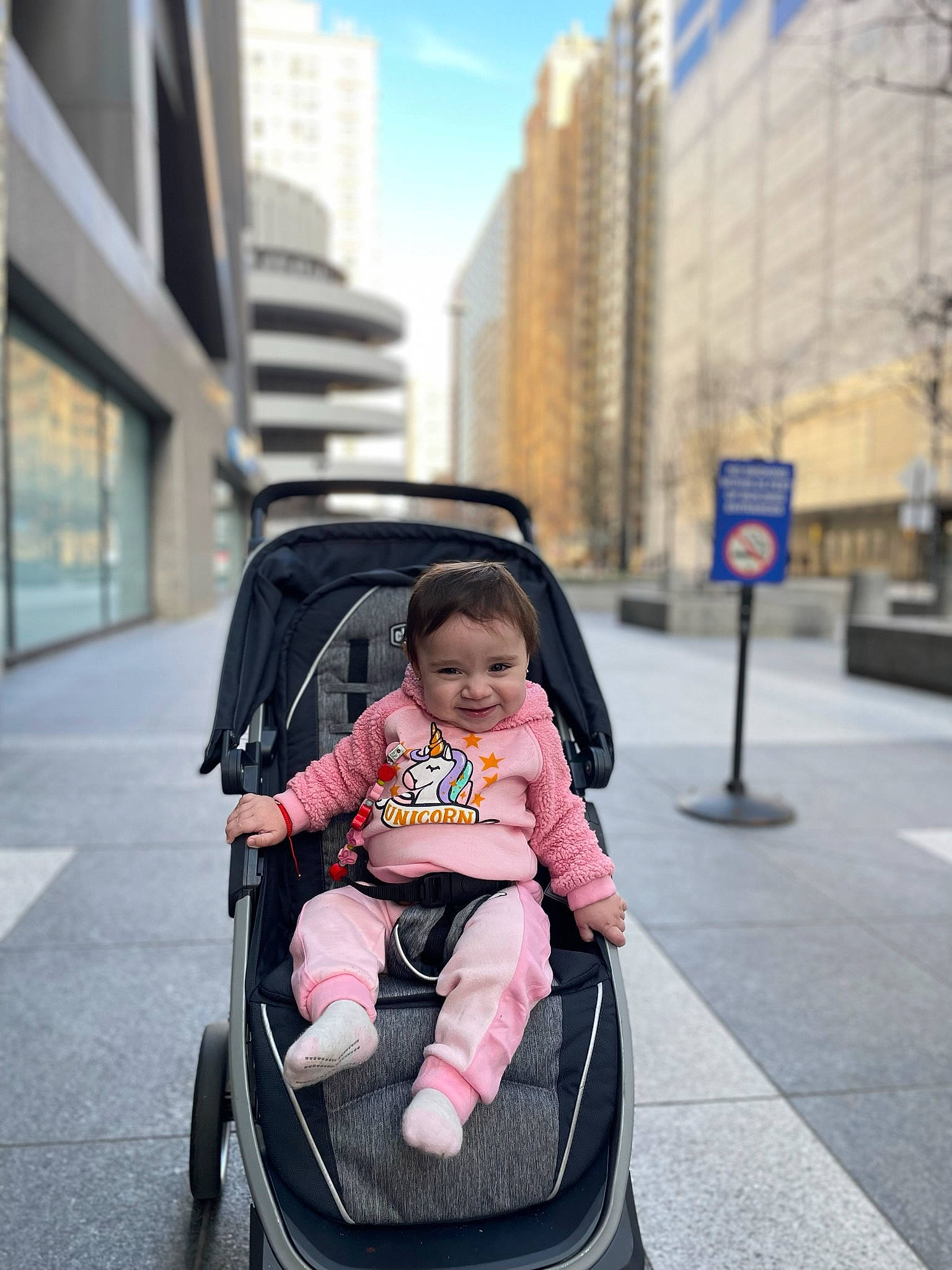 Kamila joined the competition — help win amazing prizes! baby, baby_carriage, building, city, eye, face, hand, happy, joy, leisure, morning, people, person, public_space, road, sky, street_fashion, tire, toddler, travel
