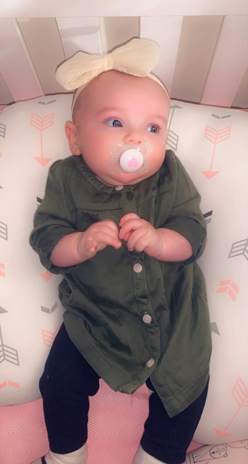 Kinsley is registered to the contest to win money with this photo: baby, baby_grabbing_for_something, baby_products, baby_toddler_clothing, cheek, child, peach, person, pink, sleeve, toddler