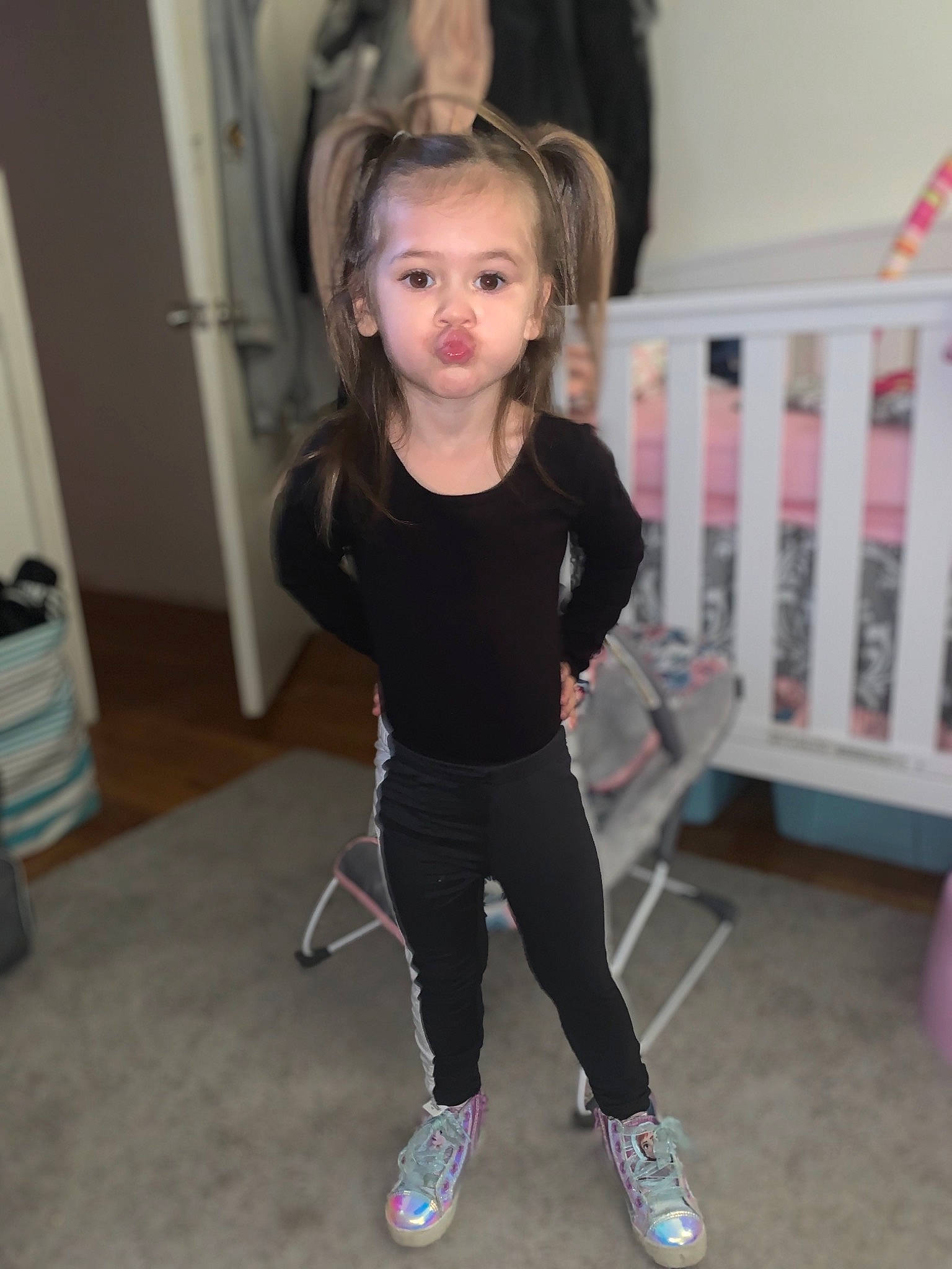 Adrijana joined the competition — help win amazing prizes! active_pants, ankle, baby_toddler_clothing, balloon, child_model, floor, flooring, hair_accessory, nursery, person, pink, sneakers, sweatpant, walking_shoe