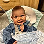 Emanuel joined the competition — help win amazing prizes! baby, baby_seat, blue_blanket, bouncer, buckle, chubby_cheeks, closeup, cozy, cute, eyes, hand, hanging_tag, indoors, infant, onesie, plush_blanket, portrait, safety_strap, smile, wooden_furniture