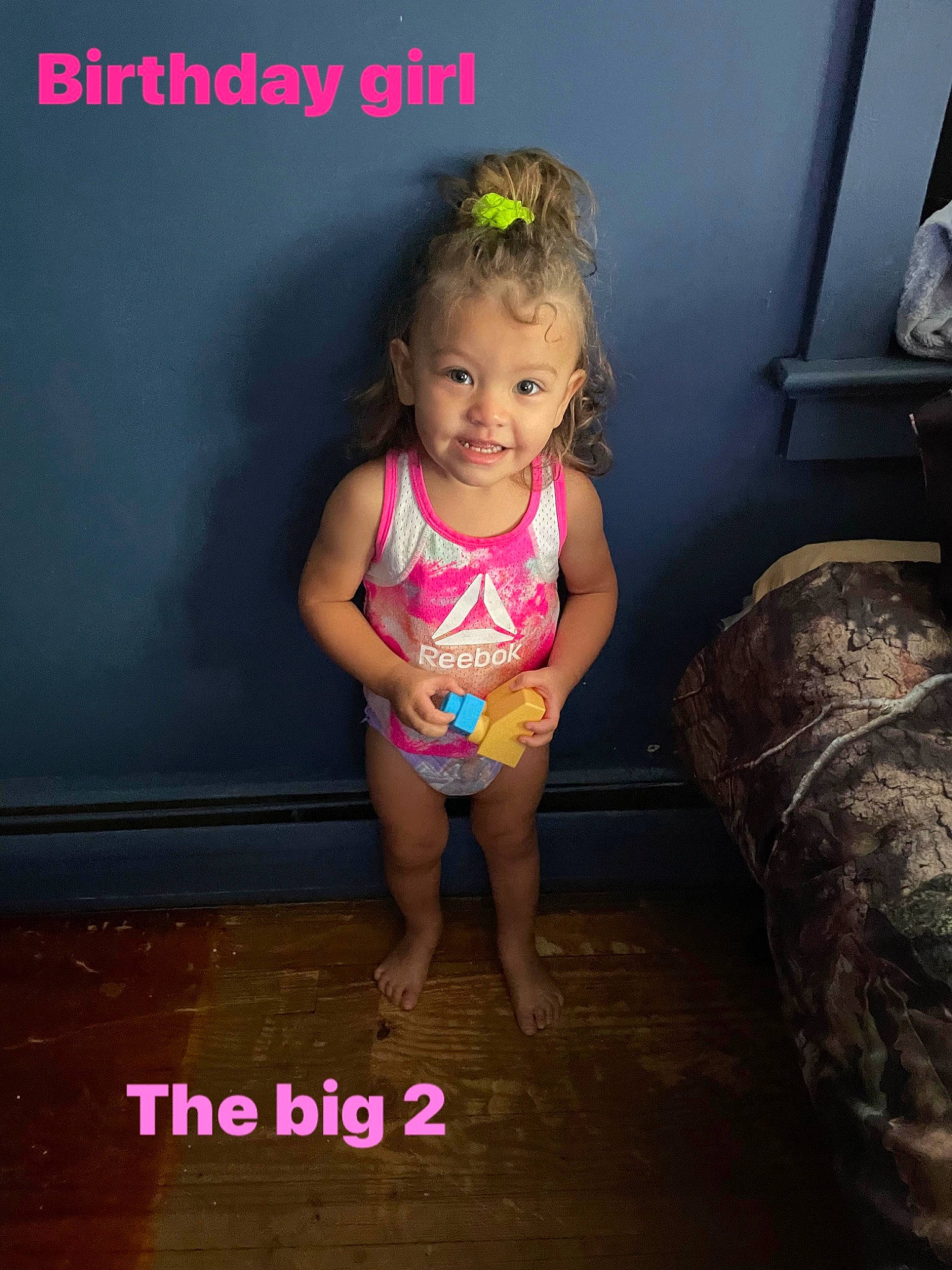 Alison joined the competition — help win amazing prizes! baby, baby_toddler_clothing, barefoot, eye, flash_photography, floor, flooring, foot, fun, hair, happy, head, human_body, human_leg, joy, magenta, person, purple, smile, standing