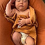 baby, sleeping, blanket, orange, diaper, infant, cushion, peaceful, resting, skin, hand, legs, soft, comfort, cute, child, portrait, indoors, closeup, relaxation