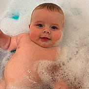 Frankie joined the competition — help win amazing prizes! baby, bath, bubbles, foam, water, child, skin, happy, face, smile, cute, toddler, playful, cleaning, childhood, relaxing, indoor, person, head, fun
