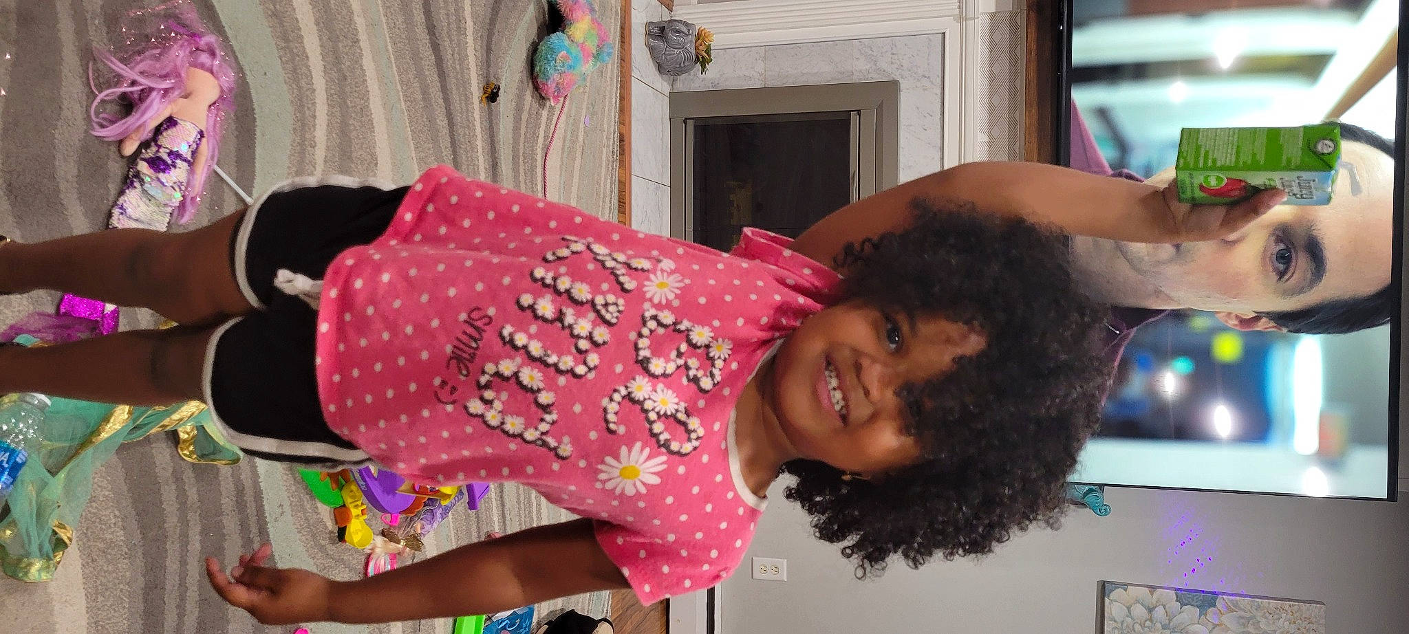 Kayla joined the competition — help win amazing prizes! adaptation, arm, baby_toddler_clothing, child, event, fun, green, happy, joy, leisure, magenta, party, pattern, person, pink, play, room, sandal, smile, t_shirt