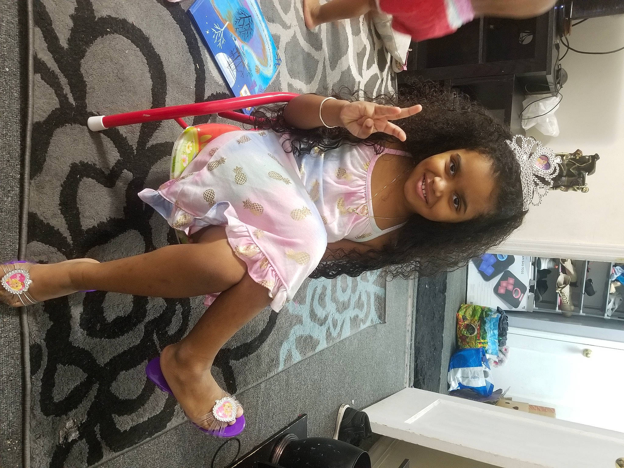 Kendra is registered to the contest to win money with this photo: child, cool, fun, happy, human_leg, joy, leg, leisure, magenta, person, play, sandal, sidewalk, smile, t_shirt, thigh, toddler, vacation, visual_arts