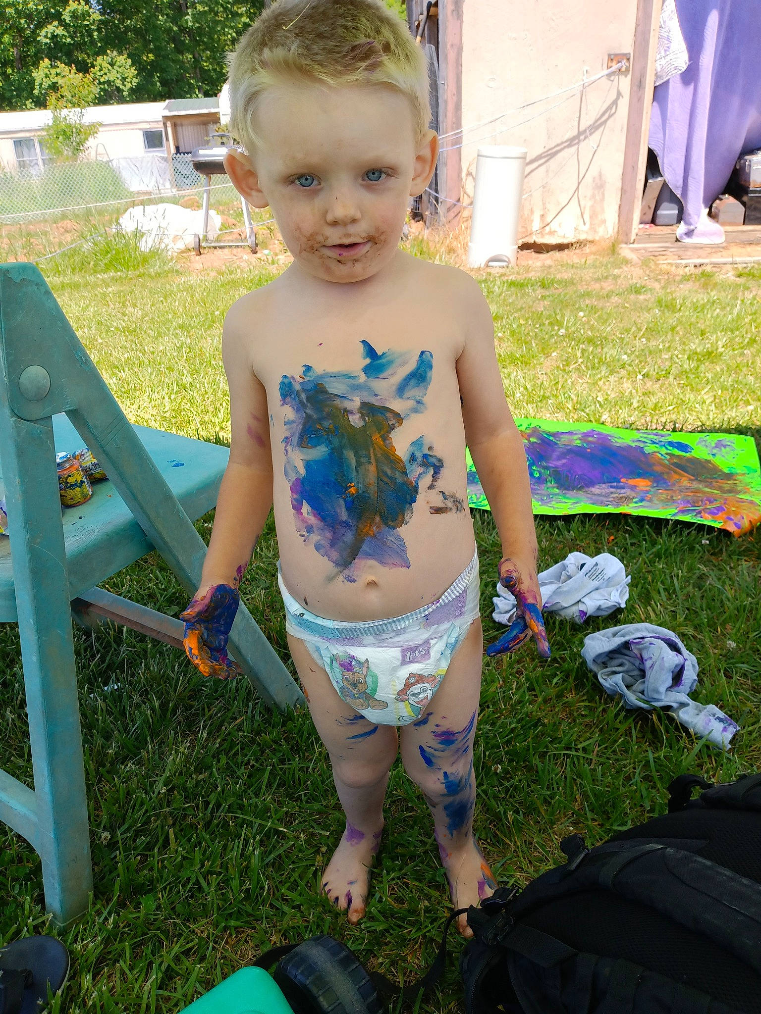 William joined the competition — help win amazing prizes! abdomen, bag, barefoot, chair, chest, child, electric_blue, fun, grass, human_leg, leisure, luggage_and_bags, navel, person, plant, recreation, summer, swimwear, thigh, toddler