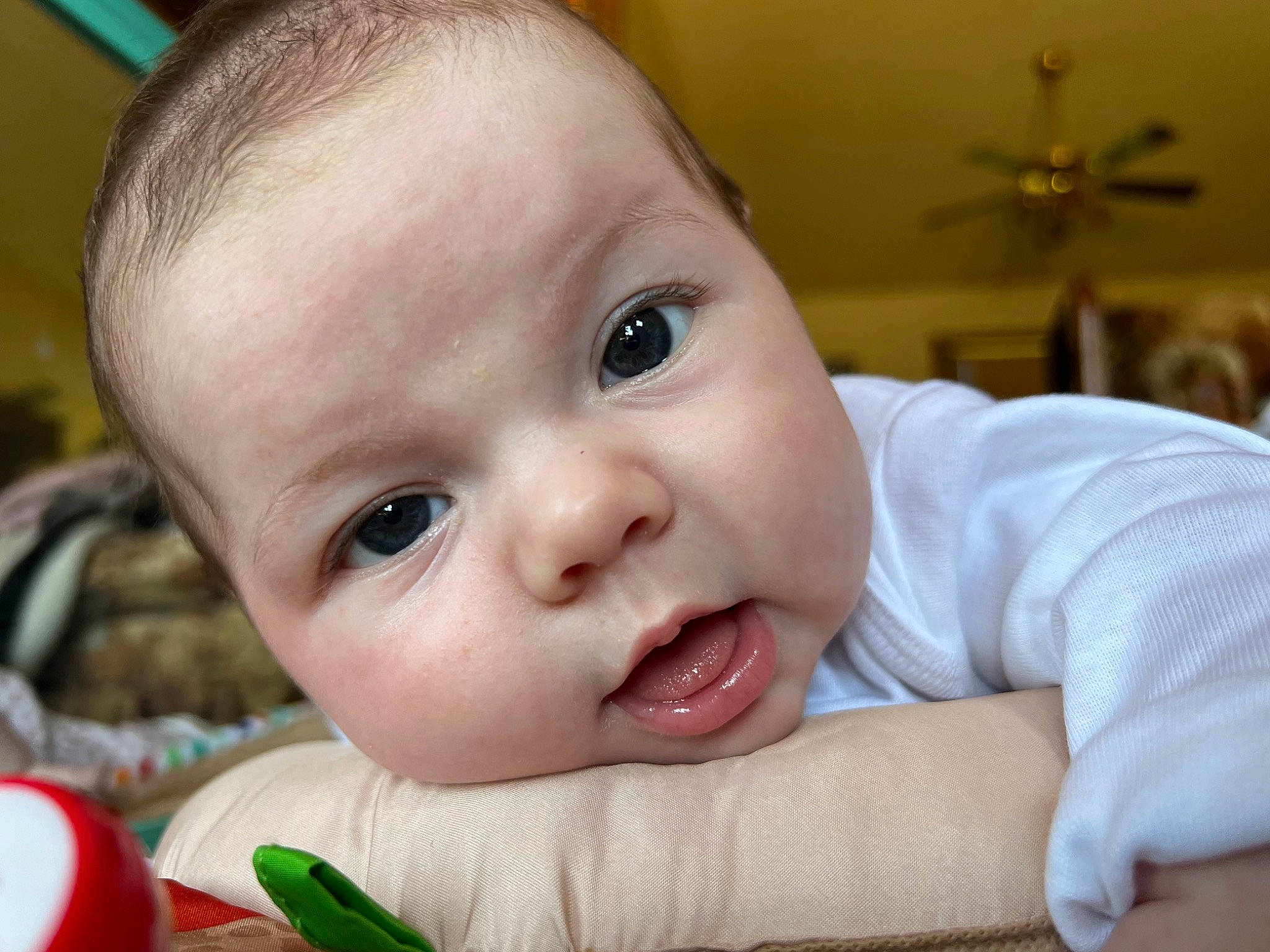 Kourtney joined the competition — help win amazing prizes! baby, baby_toddler_clothing, cheek, child, ear, eyebrow, eyelash, finger, gesture, green, happy, iris, lip, mouth, nose, person, skin, smile, thumb, toddler