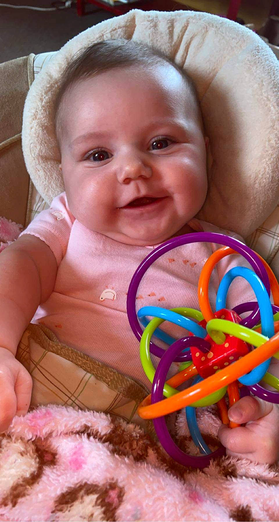 Oaklynn is registered to the contest to win money with this photo: baby, baby_toddler_clothing, cheek, eye, face, facial_expression, happy, head, human, iris, lip, mouth, nose, organ, person, photograph, product, skin, smile, textile