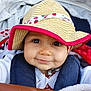 Zeylïnah participe au concours pour gagner de l'argent avec cette photo : baby, child, hat, straw_hat, stroller, blanket, smile, face, eyes, clothing, cute, infant, portrait, seatbelt, cozy, knitted_sweater, red, white, pattern, closeup