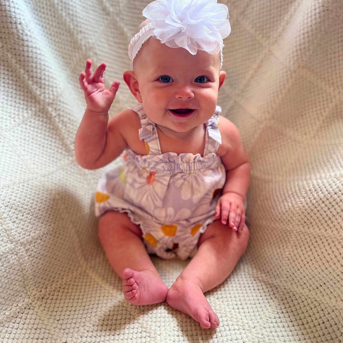 Hazel joined the competition — help win amazing prizes! accessories, baby, babylaughing, bodypart, clothing, dress, face, finger, hand, happy, hat, head, jewelry, necklace, newborn, person, photography, portrait, sitting, smile