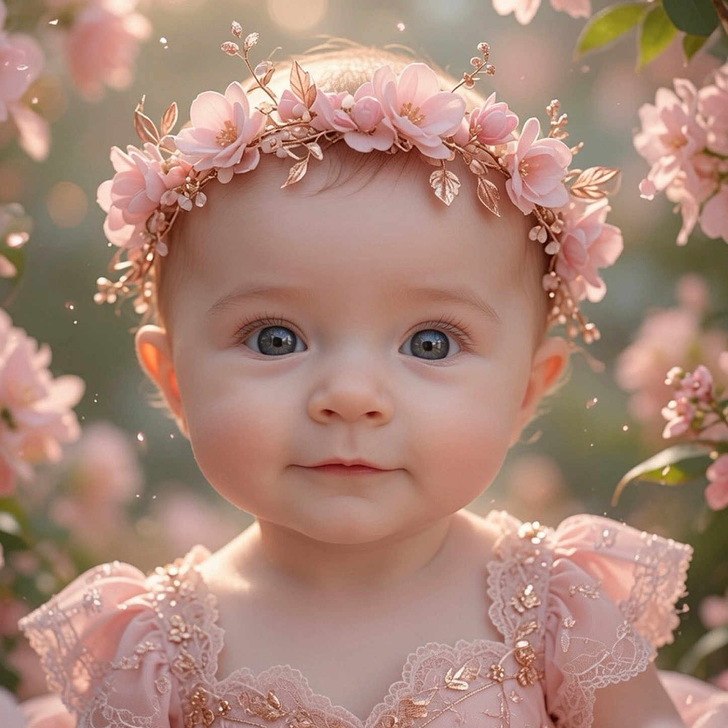 Wintyr Freya is registered to the contest to win money with this photo: baby, child, flower_crown, pink_dress, portrait, outdoor, flowers, cute, face, smile, nature, soft_light, closeup, infant, headwear, summer, happy, beautiful, young, person