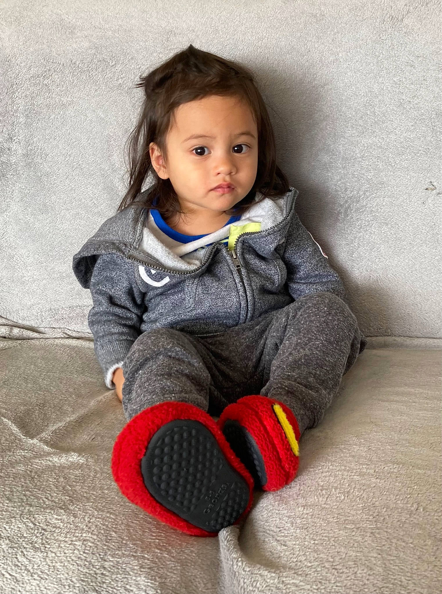 Felix joined the competition — help win amazing prizes! arm, baby_toddler_clothing, carmine, comfort, eye, face, flash_photography, floor, flooring, foot, grey, head, human_leg, knee, leg, pattern, person, sitting, sleeve, toddler