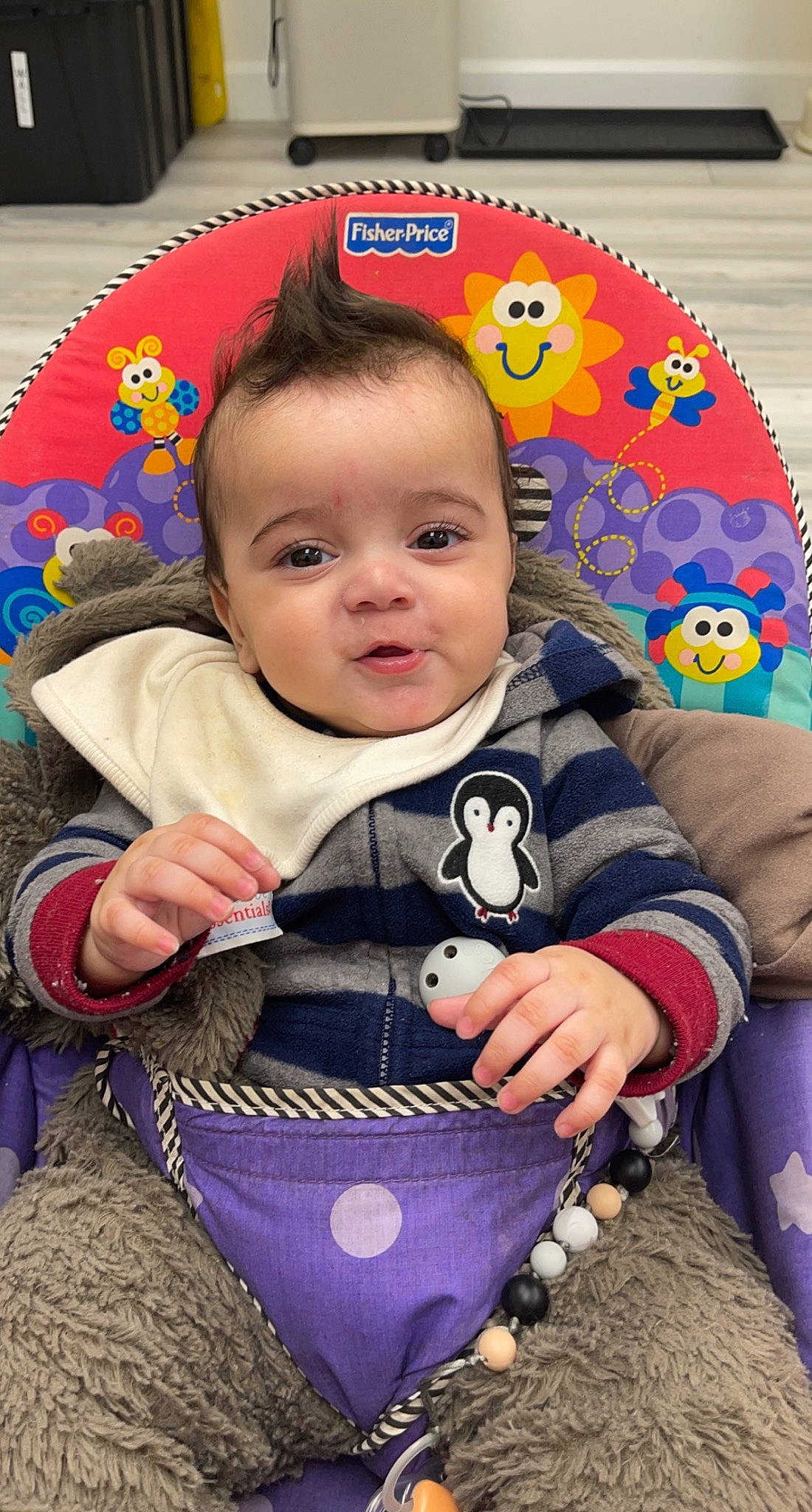 Elijah is registered to the contest to win money with this photo: baby, baby_toddler_clothing, cheek, child, electric_blue, facial_expression, fun, happy, iris, outerwear, pattern, people, person, product, sitting, skin, sleeve, smile, snapshot, textile