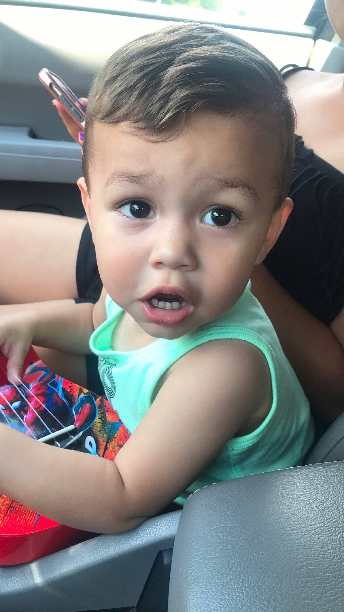 Aryan joined the competition — help win amazing prizes! baby, black_hair, car_seat, cheek, child, eyebrow, face, forehead, head, lip, nose, person, skin, smile, surprise, toddler