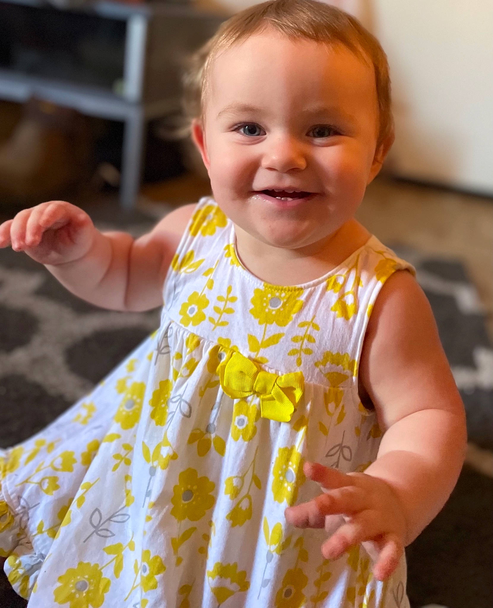 Emylee joined the competition — help win amazing prizes! arm, baby_toddler_clothing, cheek, child, day_dress, dress, face, facial_expression, finger, fun, gesture, happy, head, iris, joy, one_piece_garment, person, skin, sleeve, smile