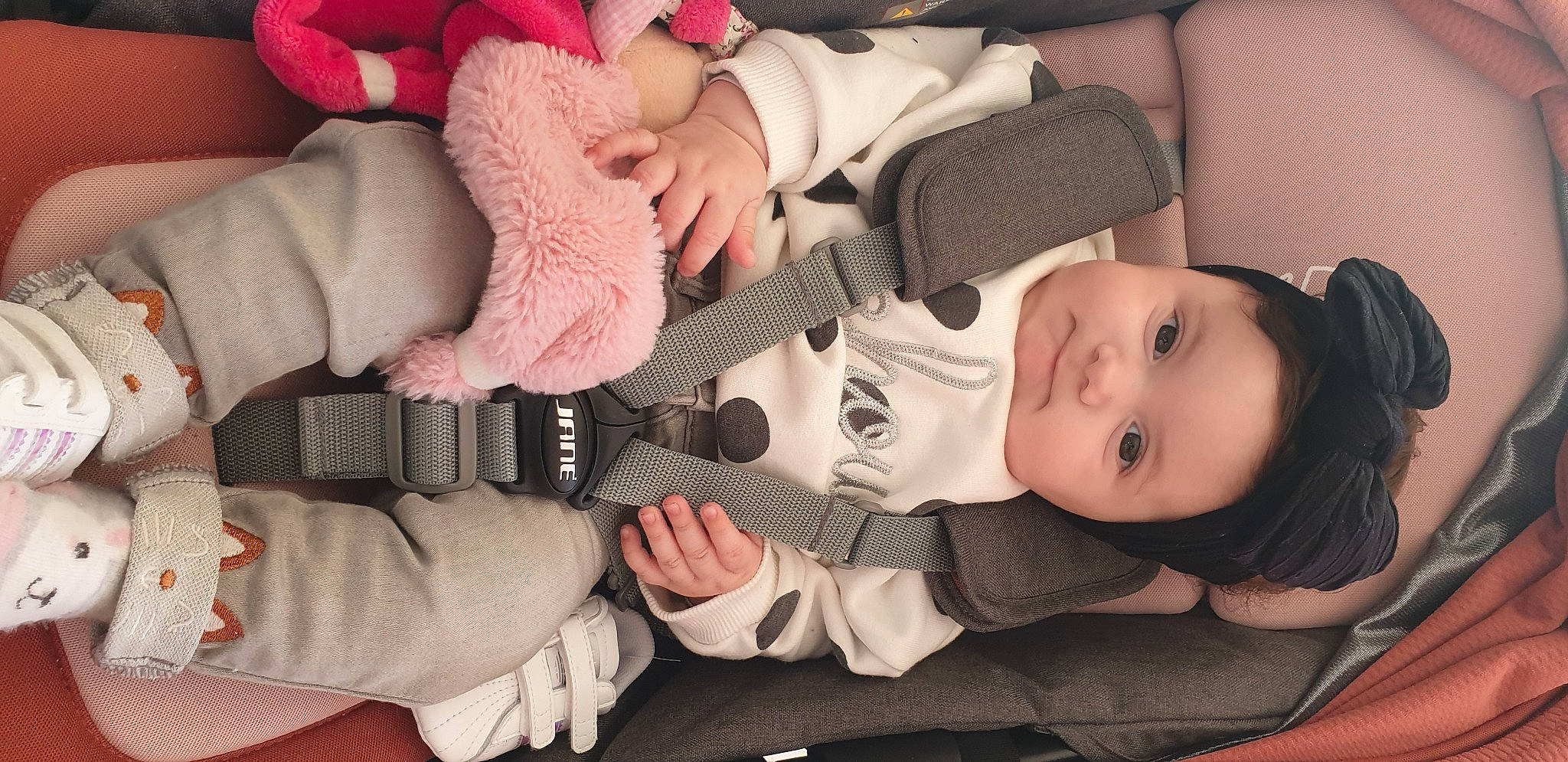 Myla participe au concours pour gagner de l'argent avec cette photo : baby, baby_carriage, baby_products, baby_sleeping, baby_toddler_clothing, car_seat, cheek, child, comfort, eyelash, finger, gesture, hand, headwear, leg, mouth, nail, person, product, skin