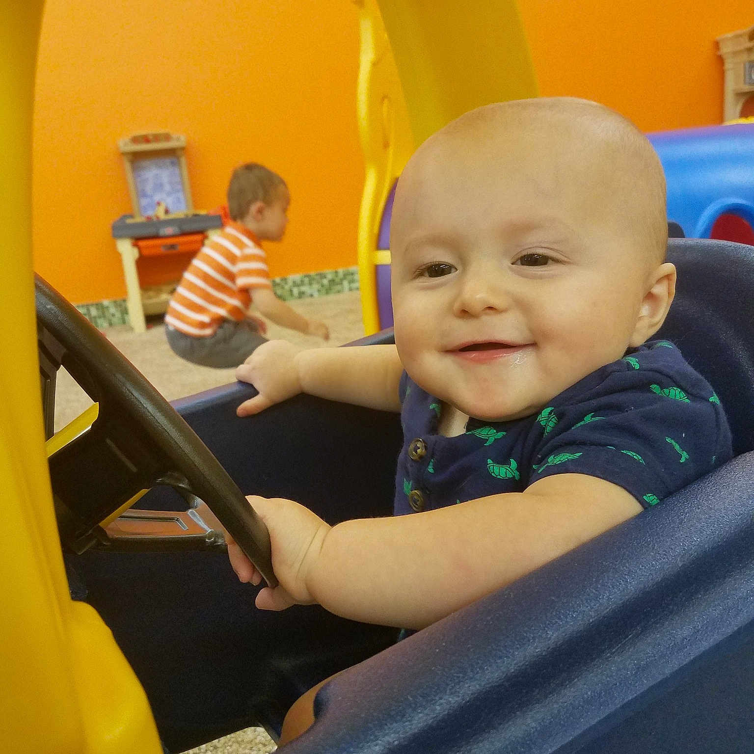 Cyrus joined the competition — help win amazing prizes! arm, baby_products, child, day, fun, infant, joy, person, play, product, room, sitting, skin, smile, standing, toddler, toy, yellow