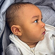 Wassym participe au concours pour gagner de l'argent avec cette photo : baby, child, closeup, clothing, curious, cute, ear, fabric, face, head, hoodie, infant, person, profile, quilted, skin, soft, stroller, young_child, zipper