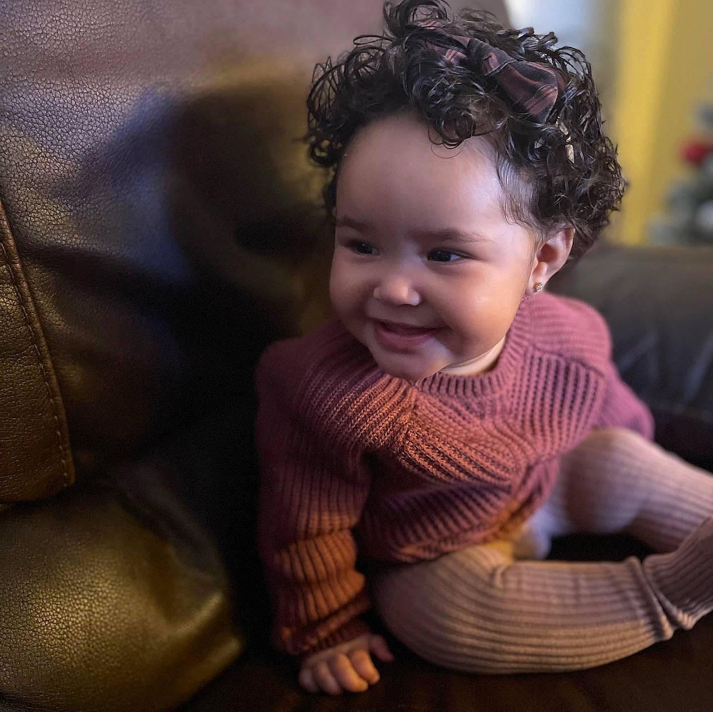 Zaylei is registered to the contest to win money with this photo: baby, baby_laughing, baby_toddler_clothing, car_seat, cheek, child, comfort, joy, laugh, leather, long_sleeved_t_shirt, person, purple, sitting, toddler, tongue