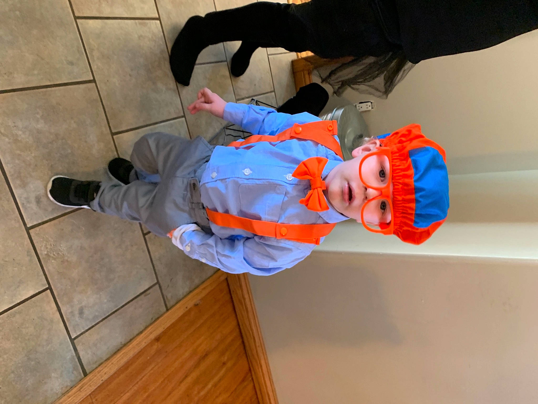 Evan joined the competition — help win amazing prizes! bag, boot, carmine, child, electric_blue, flooring, fun, hardwood, headwear, knee, leisure, outdoor_shoe, person, personal_protective_equipment, recreation, sneakers, toddler, varnish, walking_shoe, wood