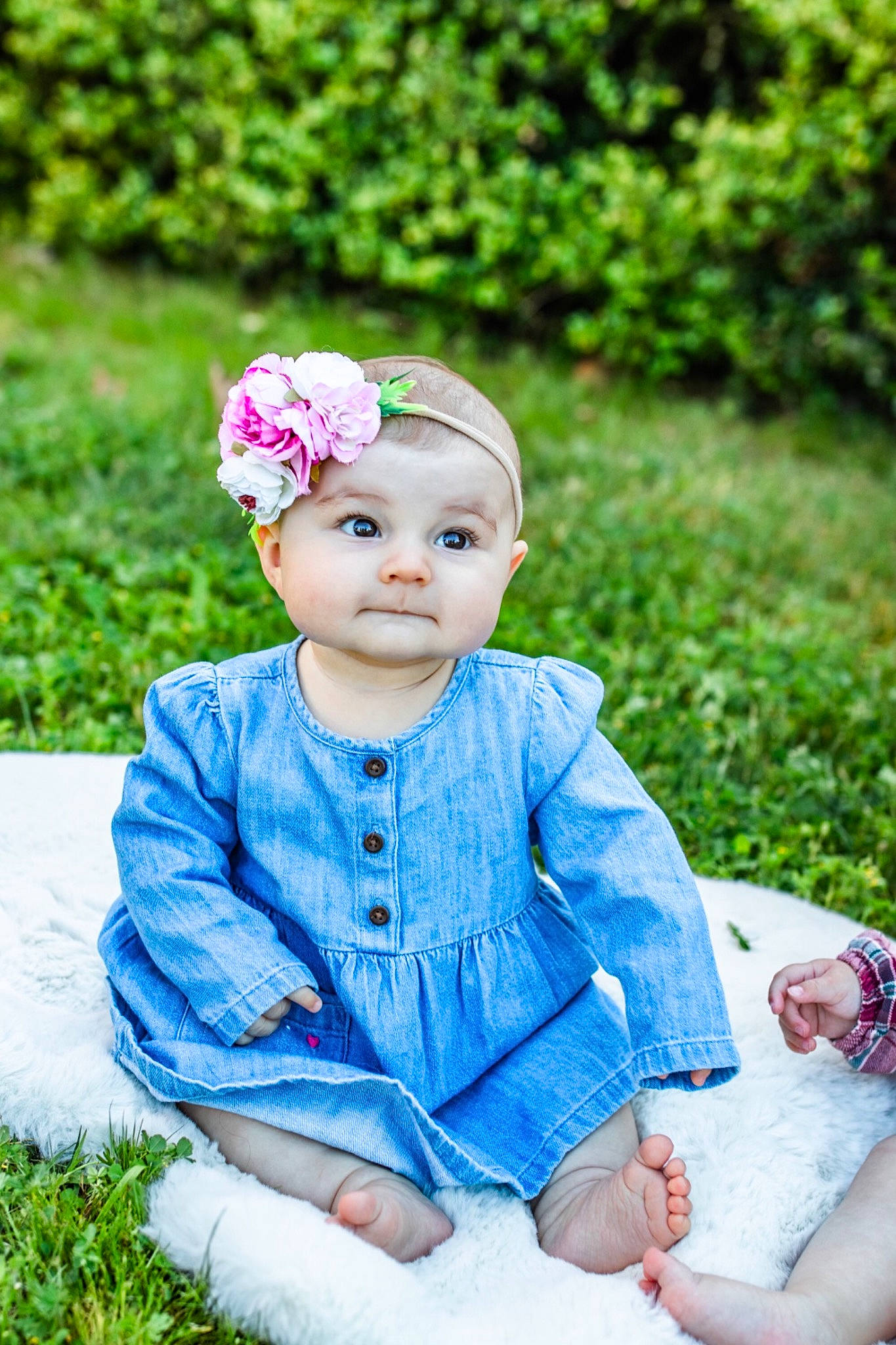 Karina joined the competition — help win amazing prizes! baby, baby_toddler_clothing, child, dress, fun, grass, green, happy, headgear, headpiece, headwear, iris, jewellery, pattern, people_in_nature, person, pink, plant, skin, sleeve