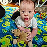 Elijah joined the competition — help win amazing prizes! baby, blanket, blue_eyes, clothing, colorful, cute, face, floor, furniture, indoor, infant, pacifier, person, playing, plush_toy, portrait, smiling, toy_ball, wood_floor, young_child