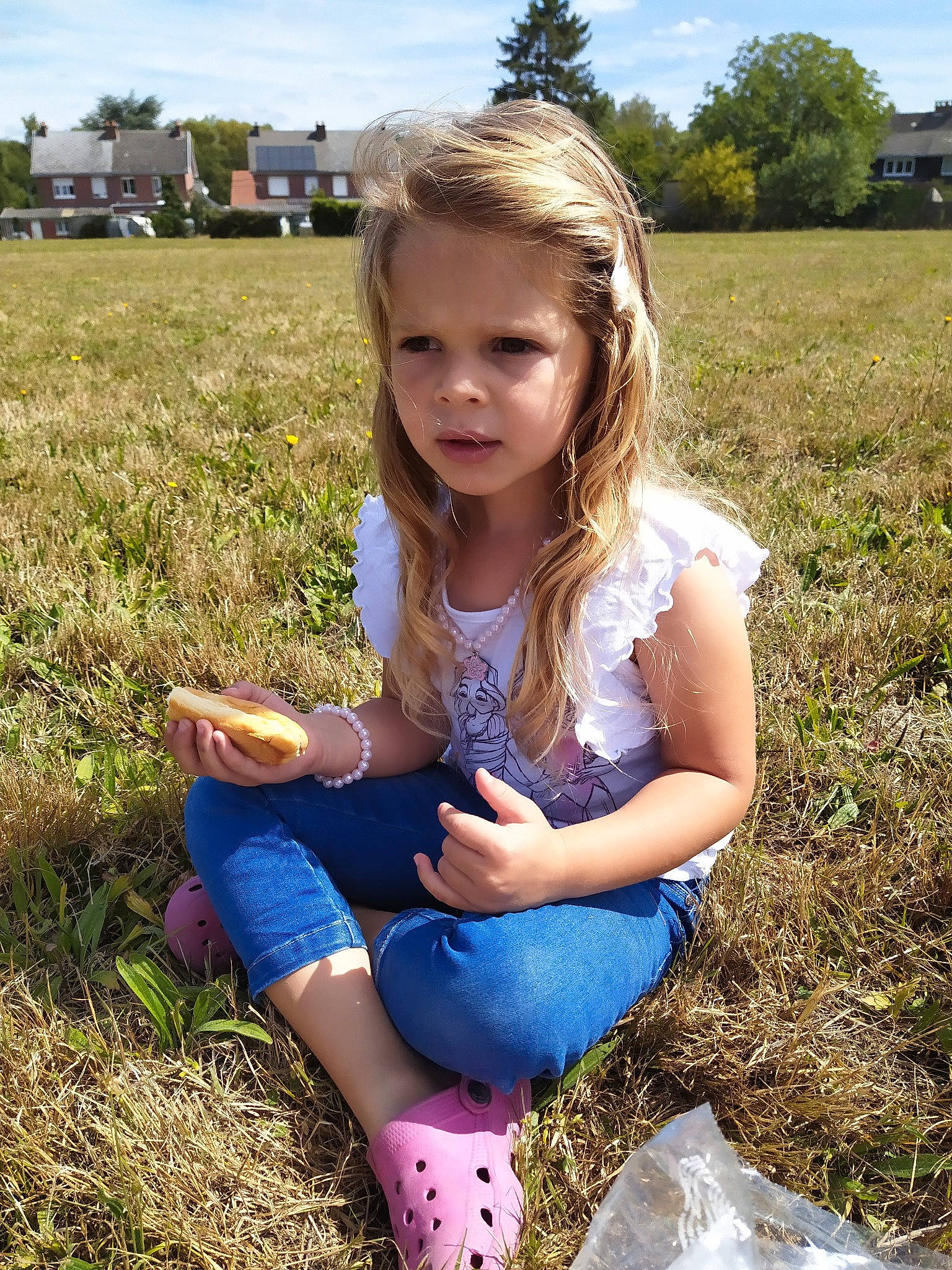 Laurena participe au concours pour gagner de l'argent avec cette photo : blond, brown_hair, child, child_model, fawn, fun, grass, grass_family, happy, long_hair, meadow, person, plant, play, sitting, smile, soil, summer, toddler, vacation