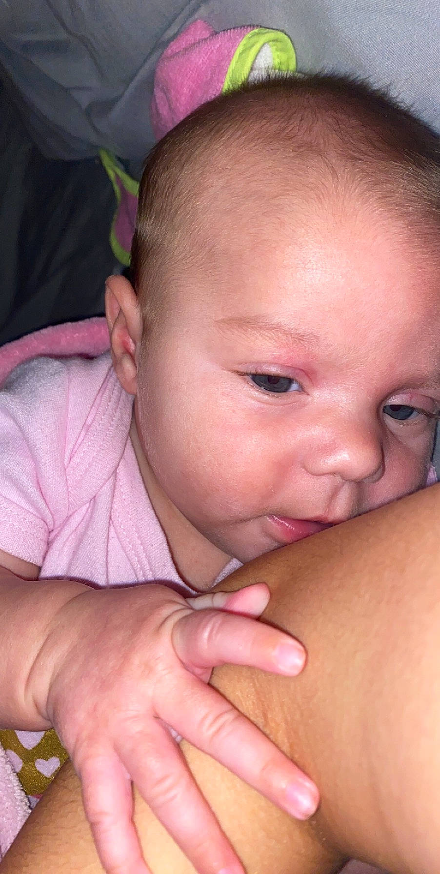 Evalynn is registered to the contest to win money with this photo: baby, cheek, child, chin, close_up, eye, eyebrow, eyelash, face, finger, forehead, hand, head, lip, mouth, muscle, neck, nose, person, pink