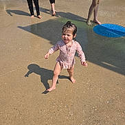Selene is registered to the contest to win money with this photo: child, toddler, swimsuit, water_park, splash_pad, outdoor, sunny, water, playing, barefoot, summer, fun, kids, sprinkler, wet, recreation, playground, family, active, daytime