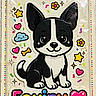 Fouiny participe au concours pour gagner de l'argent avec cette photo : sticker, cartoon, dog, black_and_white, heart, star, flower, cloud, colorful, packaging, plastic, peel_and_stick, cute, illustration, confetti, toy, label, text, autocollant, smiling