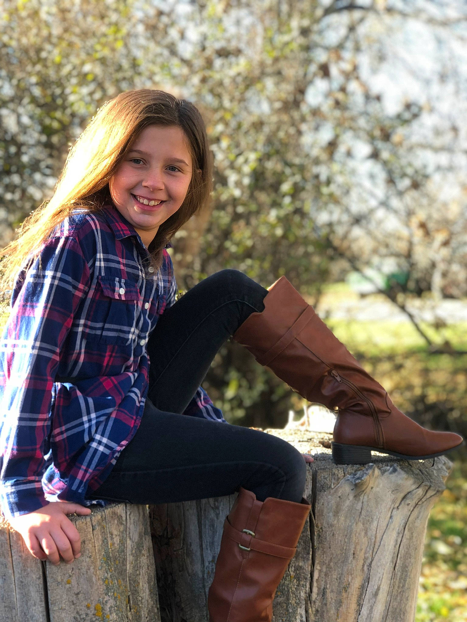 Madison joined the competition — help win amazing prizes! beauty, blond, boot, brown_hair, design, footwear, jeans, joy, lady, leg, long_hair, outerwear, pattern, person, photo_shoot, photography, plaid, sitting, smile, tartan
