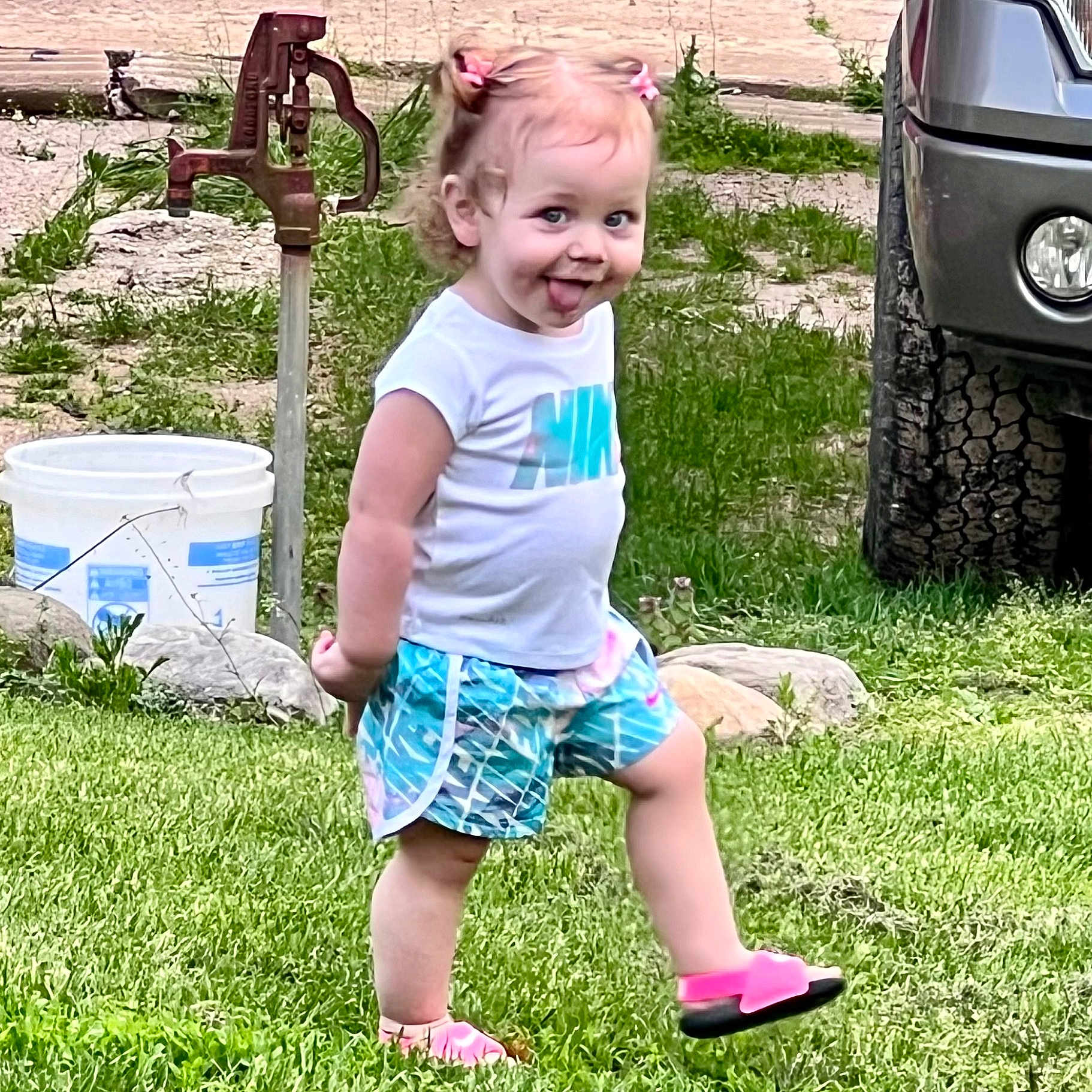 Kynslee joined the competition — help win amazing prizes! backyard, car, child, clothing, face, female, girl, grass, head, nature, outdoors, person, photography, plant, portrait, pottedplant, shorts, sitting, summer, yard