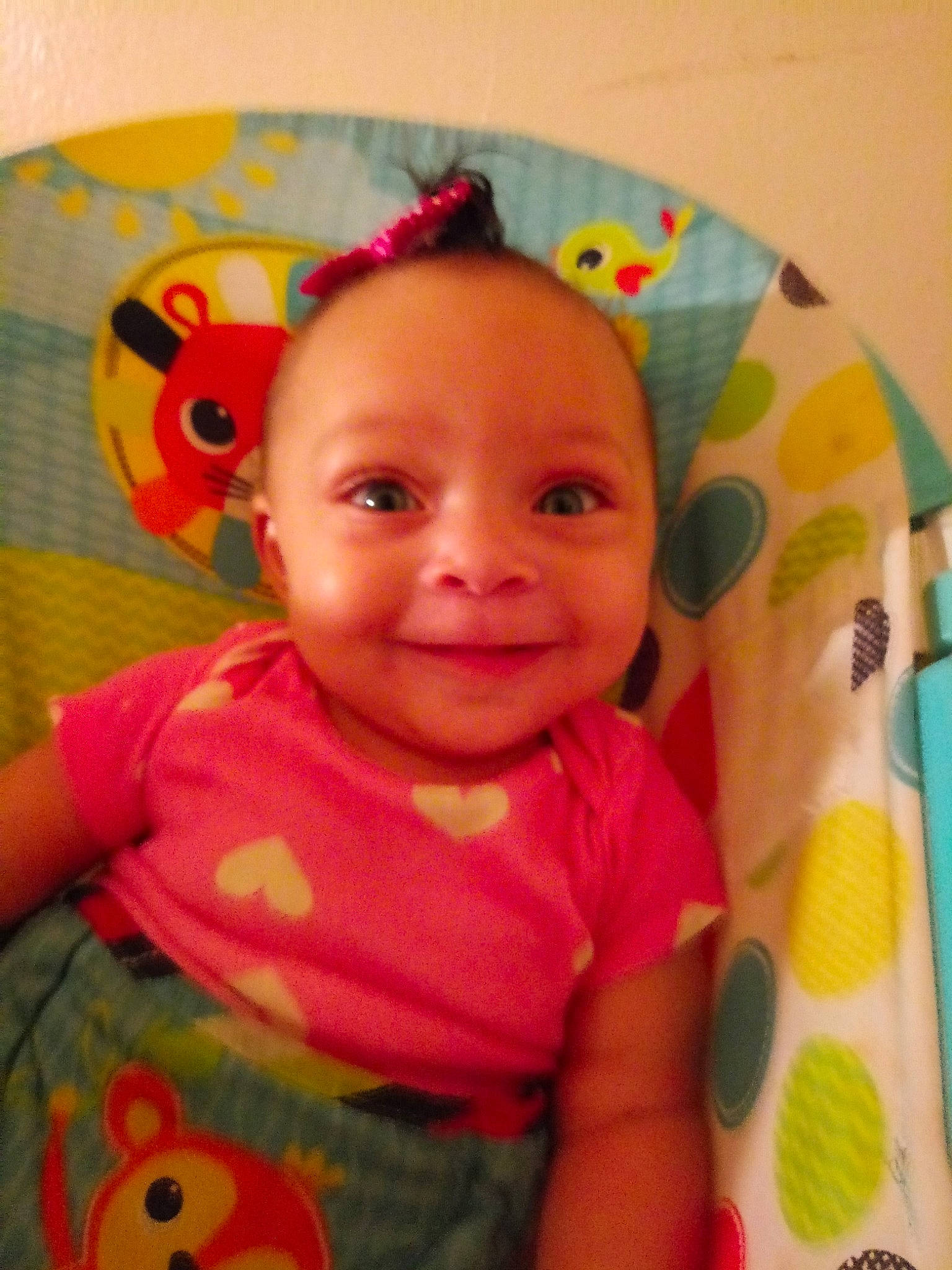 Alaysia is registered to the contest to win money with this photo: baby, baby_products, baby_toys, cheek, child, ear, eye, face, head, iris, lip, nap_mat, person, pink, play, product, skin, smile, textile, toddler