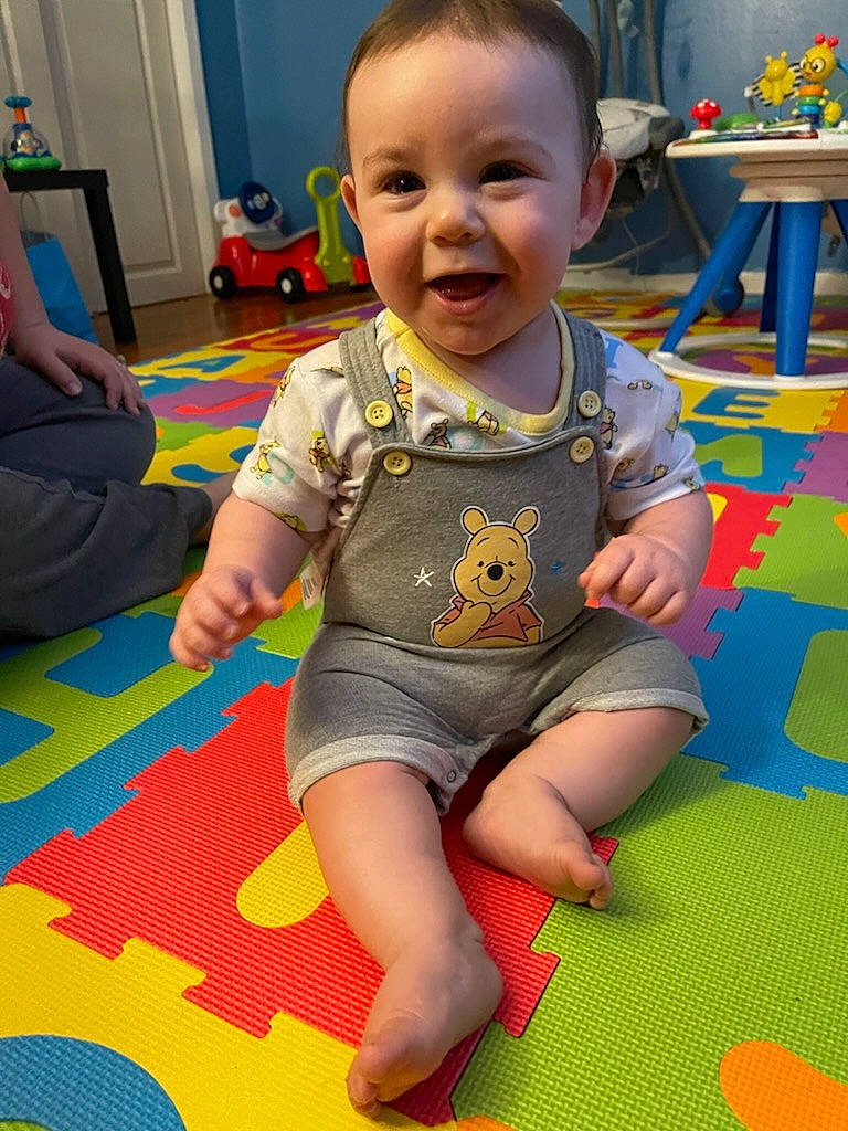 Matteo joined the competition — help win amazing prizes! baby, baby_toddler_clothing, blue, cheek, child, eye, face, floor, flooring, fun, head, leisure, person, photograph, room, skin, smile, snapshot, standing, toddler