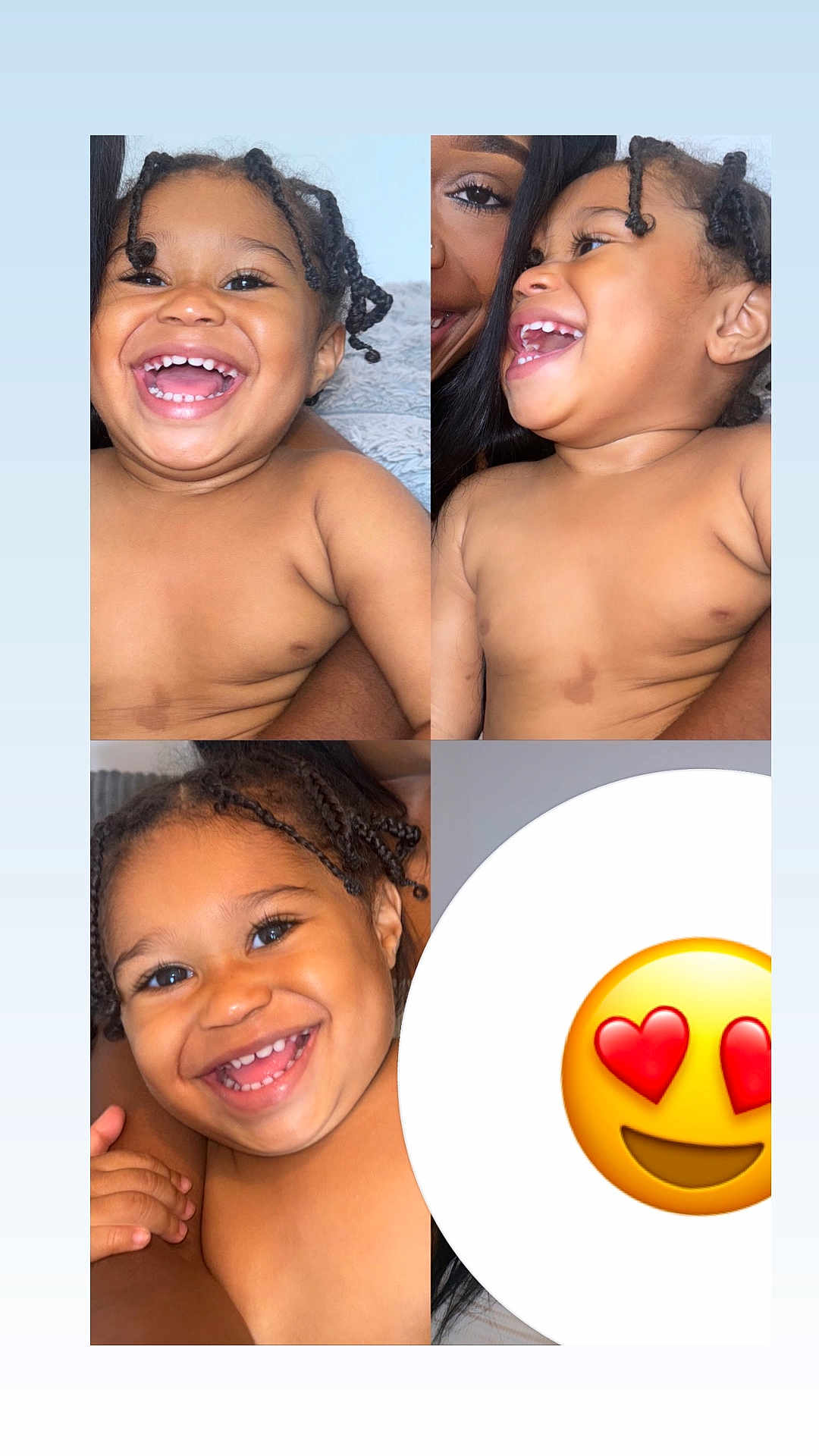 Mesziah is registered to the contest to win money with this photo: child, toddler, smiling, laughing, braided_hair, collage, close_up, happy, joyful, person, skin, face, expression, indoor, cute, young_child, emotional, natural_light, portrait, playful