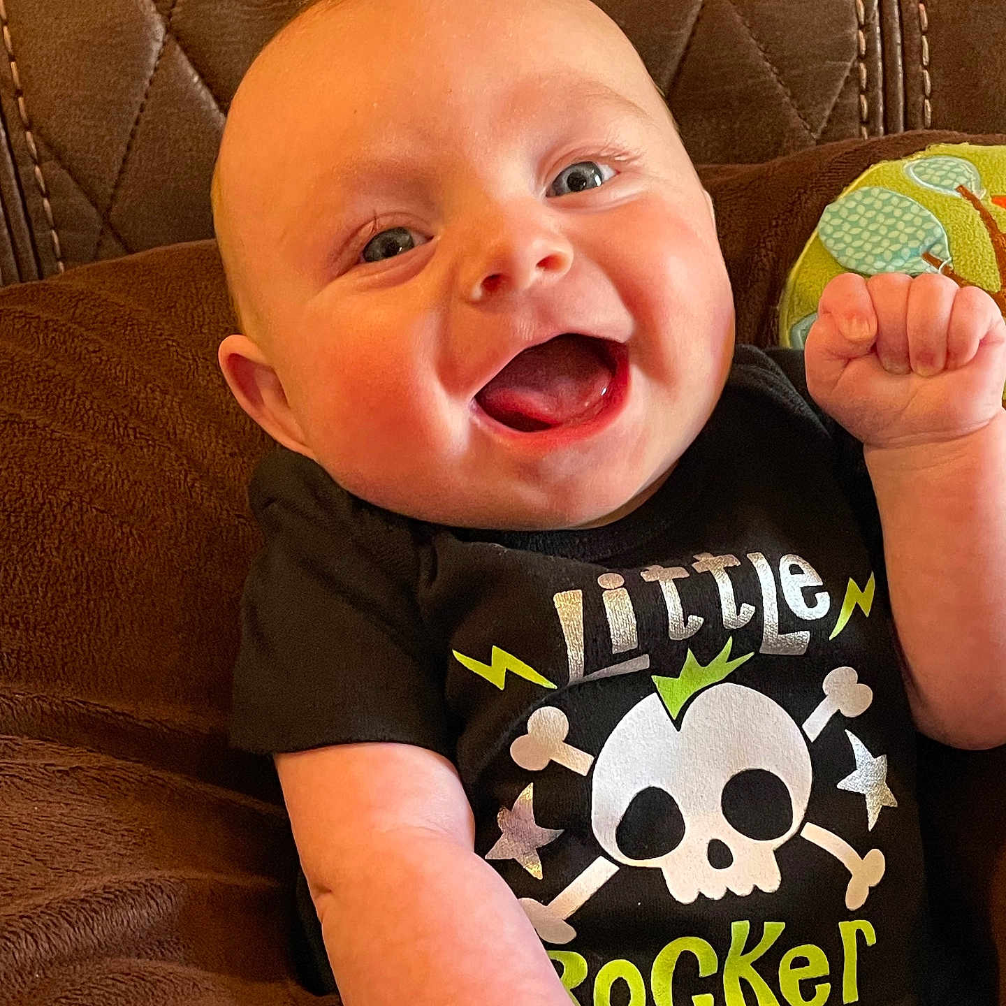Jaxx joined the competition — help win amazing prizes! baby, babylaughing, clothing, face, happy, head, laughing, person, photography, portrait, t_shirt