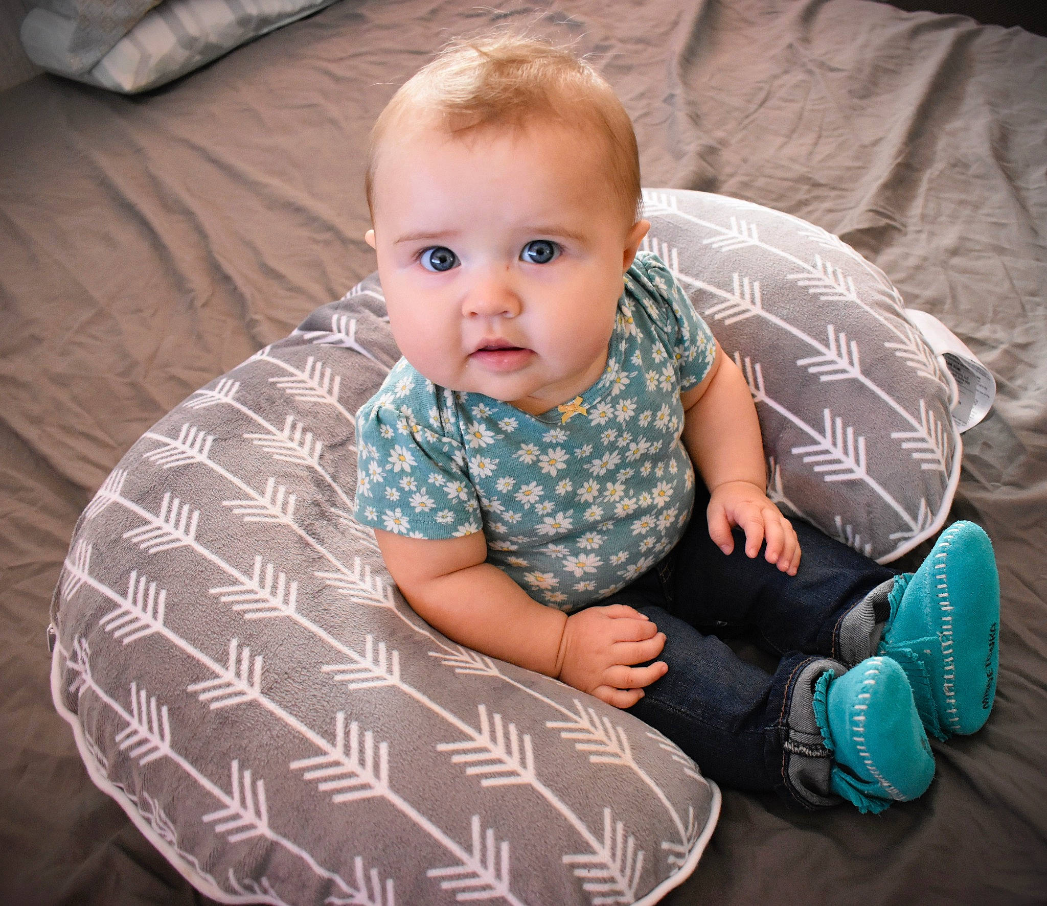 Blair joined the competition — help win amazing prizes! baby, baby_products, baby_toddler_clothing, cheek, child, comfort, couch, flash_photography, flooring, fun, happy, head, linens, pattern, person, portrait_photography, room, sitting, skin, sleeve