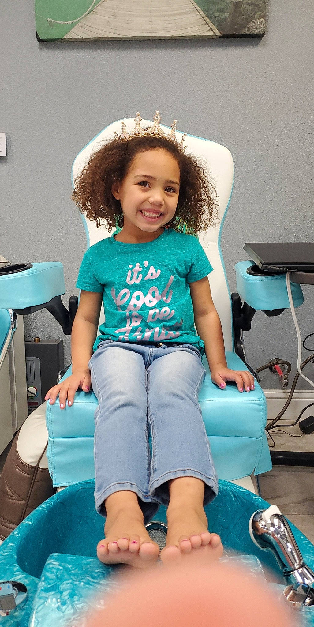 Amy joined the competition — help win amazing prizes! blue, child, fun, joy, leg, person, sitting, smile, t_shirt, teal, toddler, turquoise