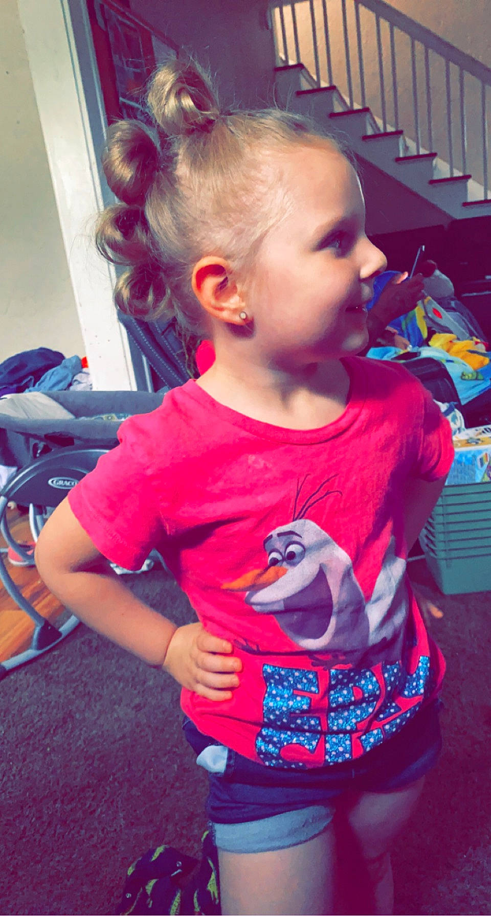 Aubree joined the competition — help win amazing prizes! arm, baby_toddler_clothing, blue, child, cool, electric_blue, eyewear, happy, head, human_body, iris, mouth, neck, person, pink, shoulder, sleeve, smile, standing, t_shirt