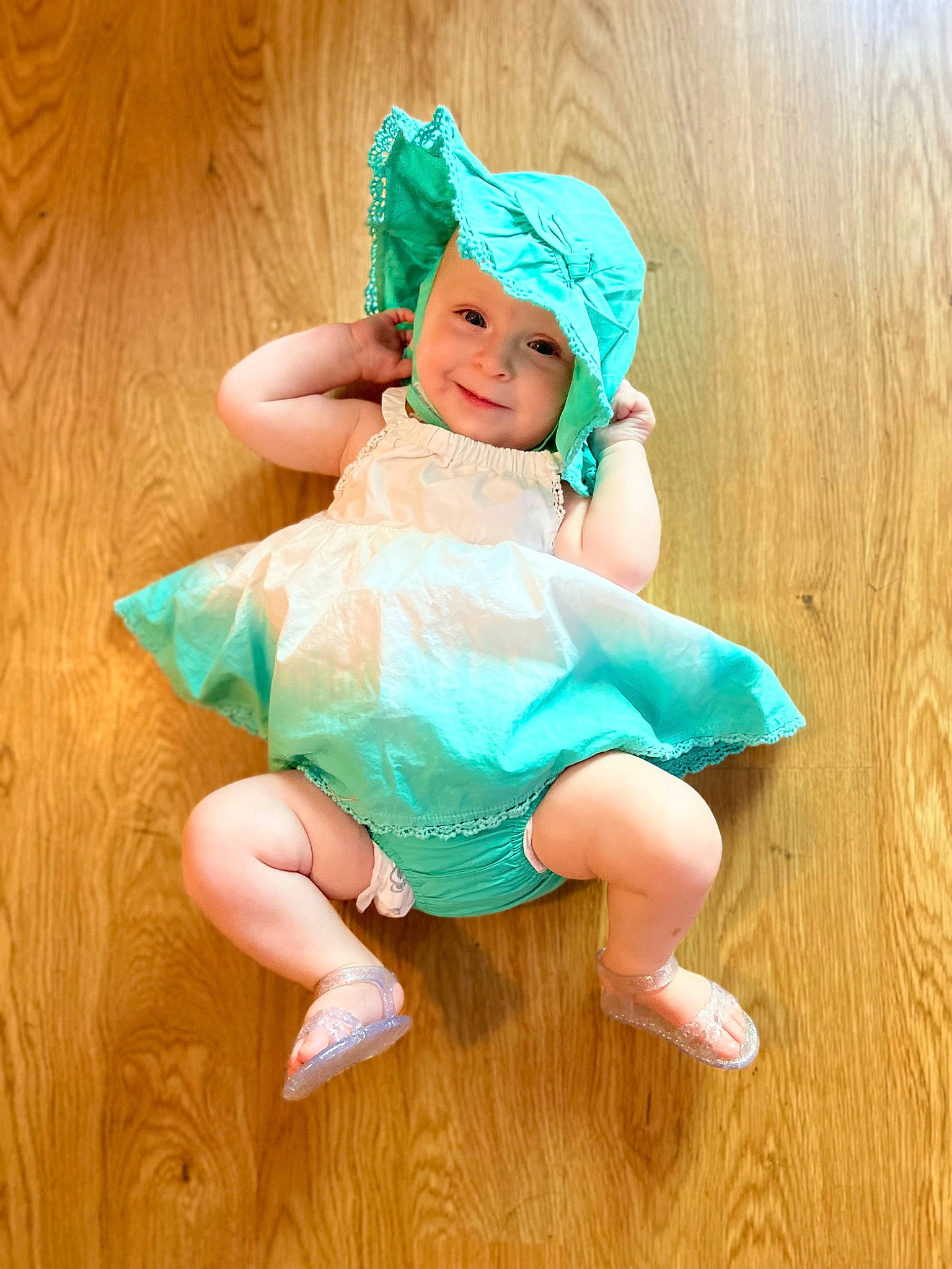 Mollie is registered to the contest to win money with this photo: arm, baby_toddler_clothing, barefoot, dance, dress, entertainment, event, happy, hardwood, headgear, headpiece, headwear, human_body, human_leg, joy, leg, mythical_creature, performing_arts, person, sleeve