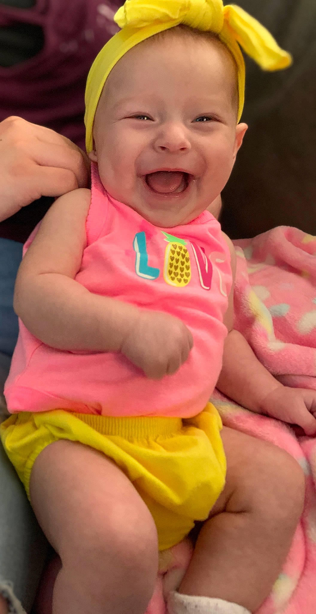 Meilani joined the competition — help win amazing prizes! baby, baby_products, baby_toddler_clothing, cheek, child, diaper, facial_expression, mouth, neck, person, pink, play, product, sitting, skin, smile, toddler