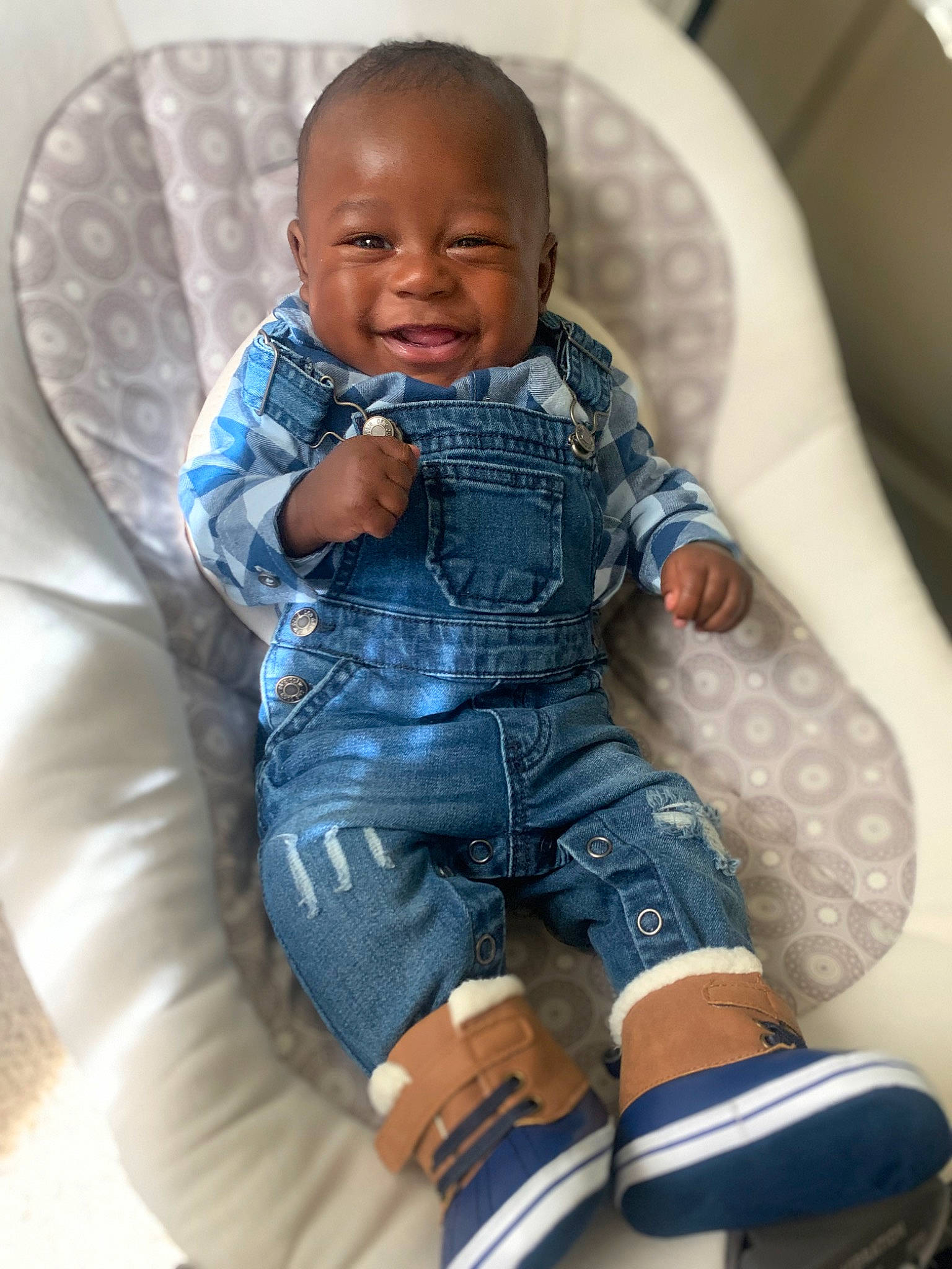 Jessie joined the competition — help win amazing prizes! baby, baby_toddler_clothing, blue, car_seat, child, comfort, cool, electric_blue, face, happy, head, human_leg, joy, knee, person, product, sitting, sleeve, smile, sock